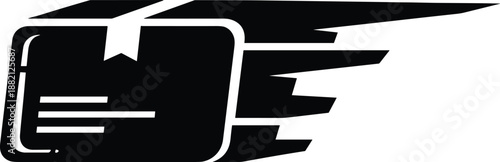 Black and white fast shipping box silhouette icon vector illustration for express delivery and logistics concept on isolated white background