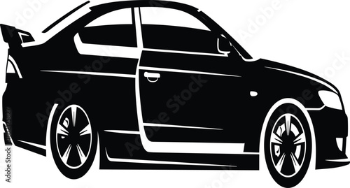 Black and white sports car silhouette vector illustration for racing and automotive design concept on isolated white background