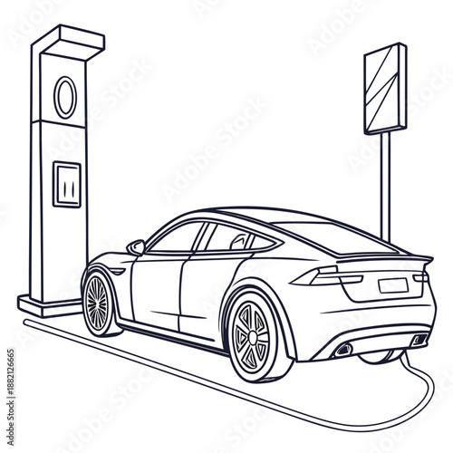 Electric car charging at station
