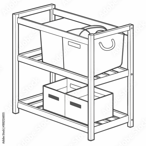 Wooden storage rack with multiple bins