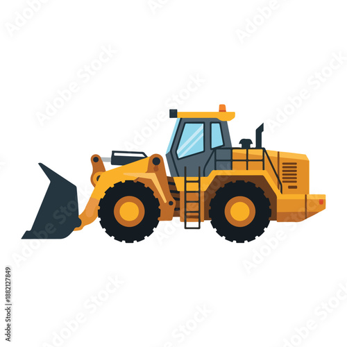 Wheel loader machine with large bucket on white background