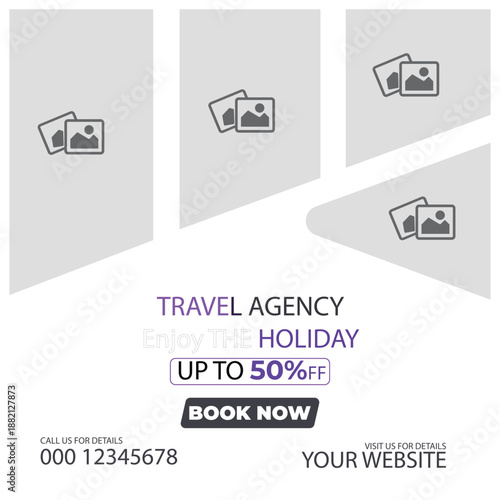 PrintSocial media post banner or square flyer design template for travel holiday vacation