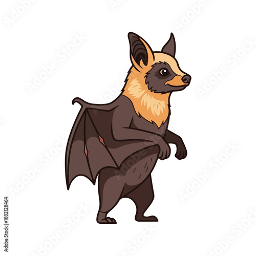 Cartoon flying mammal with brown and orange fur standing on its hind legs