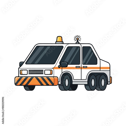 White emergency services vehicle with orange lights and stripes