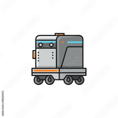 Robot on wheels with blue and orange accents