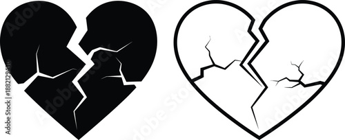 Broken heart symbols in black and white