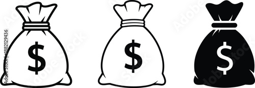 Three money bags with dollar signs on a white background