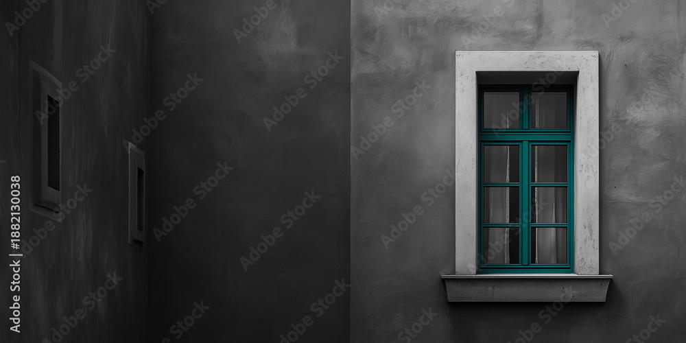 Fototapeta premium Black and white minimalist composition with deep green accent