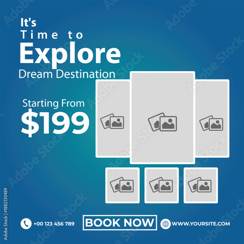 PrintExplore the world travel social media post design template