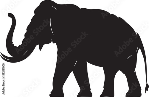 Black elephant silhouette. Vector shadow. Laser cutting path