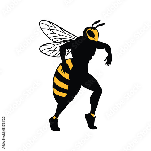a stylized illustration of a bee character running in sporty shoes