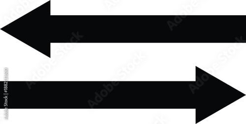 Two large black arrows pointing in opposite directions on a neutral background viewed from a straightforward perspective