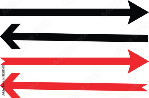 Four arrows pointing in different directions, two black and two red, against a plain background from a straightforward viewpoint