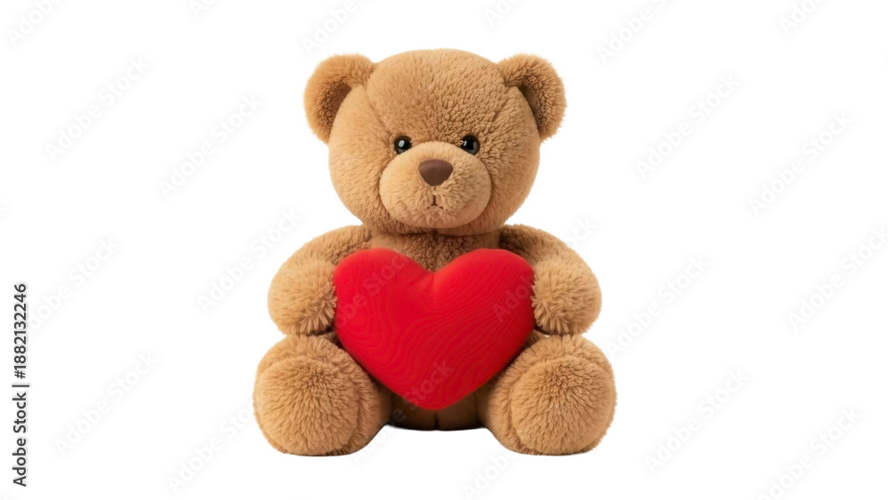 Obraz premium Cute Teddy Bear Holding a Red Heart on Transparent PNG