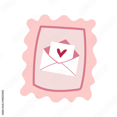 A cute pink stamp with a love letter on it. Saint Valentine's Day element