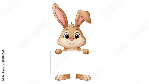  Cute Cartoon Rabbit Holding a Blank Sign on Transparent Background PNG