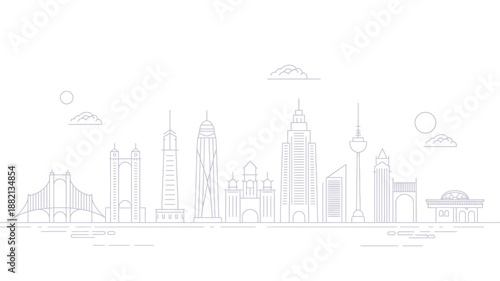 Famous World City Skyline Line Art Banner Vector