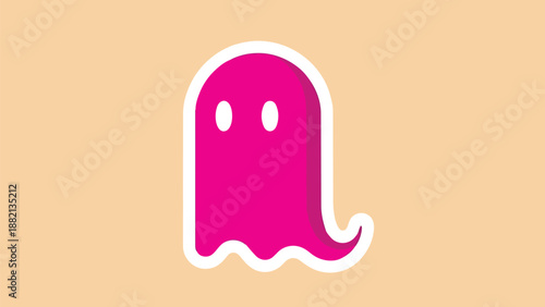 Pink Ghost Illustration with White Outline on Peach Background.