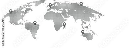 Vector illustration of world map with several location markers on it