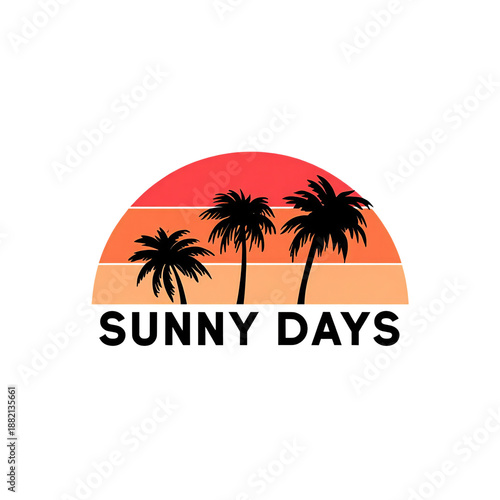 Sunny days sunset with palm trees and retro stripes