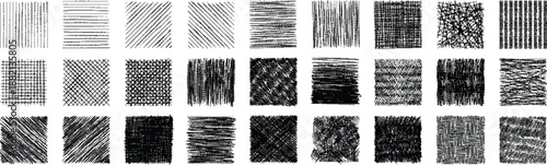 Collection of various black and white textured brush stroke effects