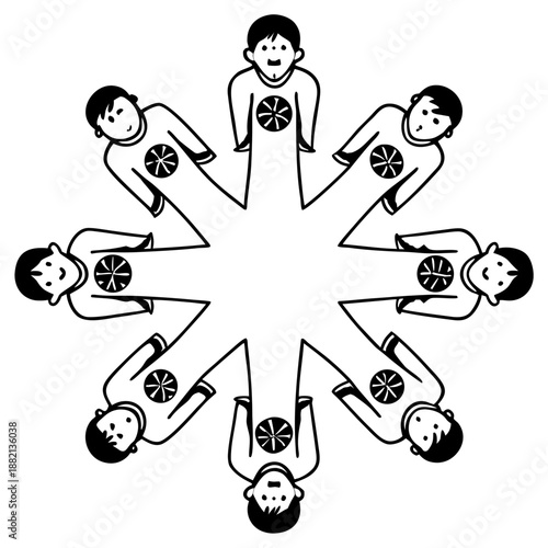 Cartoon vector illustration of soccer football players with kids and people in a playful drawing style