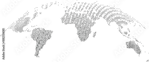 Halftone world map in black on with dot pattern