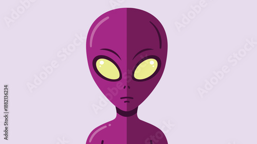 Purple Alien Portrait with Large Eyes and Smooth Head.