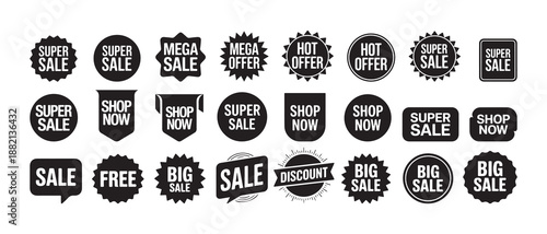 Sale and Promotion Badge Icons Set. E-commerce Sale Badges and Offer Icons, Black Sale Stickers and Discount Labels Collection. vector illustration eps 10