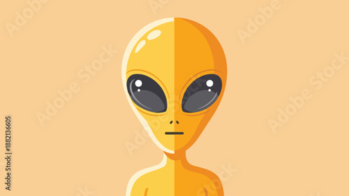 Stylized Yellow Alien with Large Black Eyes Illustration.