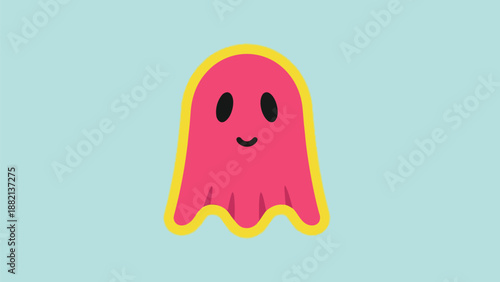 Pink Ghost with Yellow Outline - A Spooky and Cute Illustration.