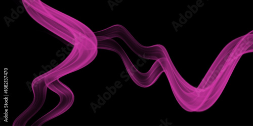 Abstract Neon Black and Pink Waves on Black Bg. Abstract swirling black and pink lines, dynamic flow on black background, visual, vector. Dynamic light motion traces. Light trace wave, trace line. 