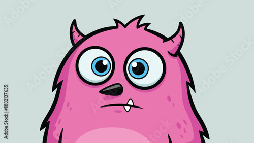Pink Monster with Horns and Googly Eyes Illustration.