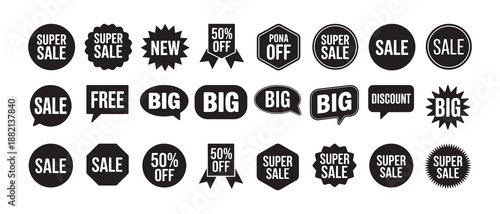 Sale and Promotion Badge Icons Set. E-commerce Sale Badges and Offer Icons, Black Sale Stickers and Discount Labels Collection. vector illustration eps 10