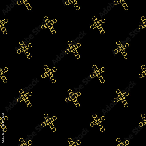 Christian cross circle seamless pattern isolated on black background