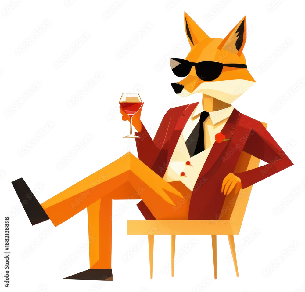 Obraz premium PNG Fox drinking wine white background refreshment sunglasses. AI generated Image by rawpixel.