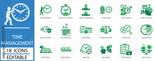 Time Management Productivity Schedule Business Vector Icon Set