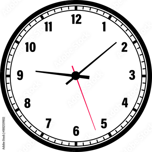 Analog wall clock icon. Classic round timepiece symbol for schedule and deadline management. Watch face design for office and home decor vector illustration sign isolated on transparent background.