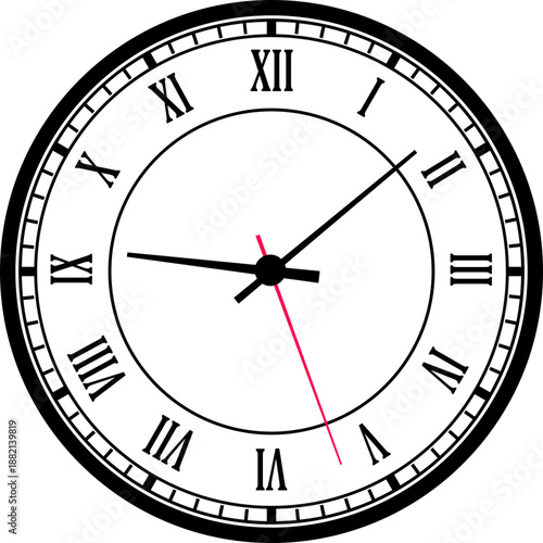 Analog wall clock icon. Classic round timepiece symbol for schedule and deadline management. Watch face design for office and home decor vector illustration sign isolated on transparent background.