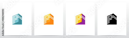 Triangular Prism Lines Stacked Three-Dimensional Letter Initial Logo Design P