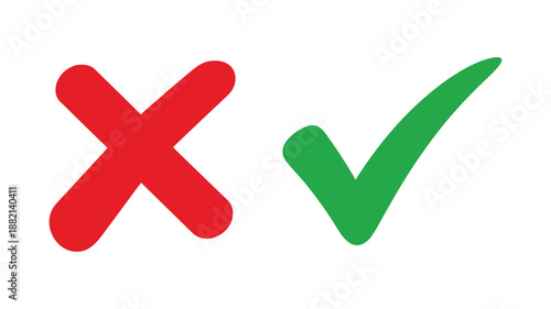 Red cross symbol and green checkmark symbol on keywords: white background