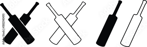 crossed cricket bat black black line icon set vector illustration collection design art