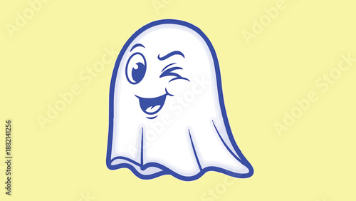 Playful Winking Ghost Cartoon Character with Cute Expression.