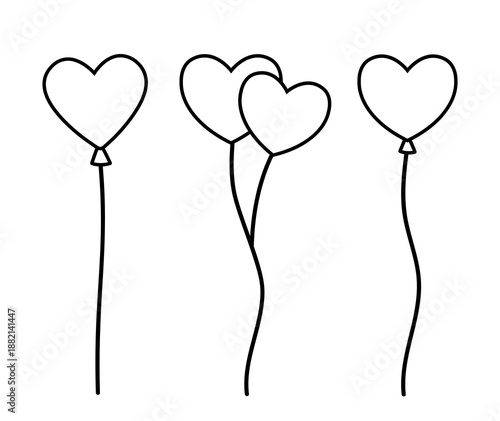 Valentine Heart Balloon Outline Clipart Set.
Heart Shaped Holiday Balloon Outline Set.
Love Heart Balloon Coloring Pages and Templates.
White background. SVG.