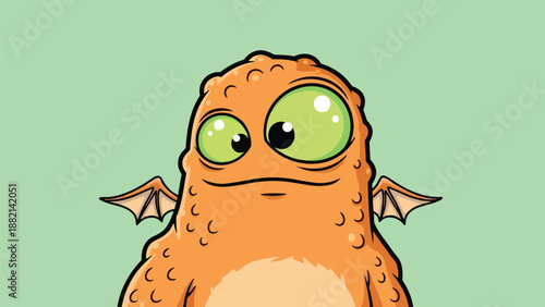 Orange Monster with Bat Wings and Googly Eyes Illustration.