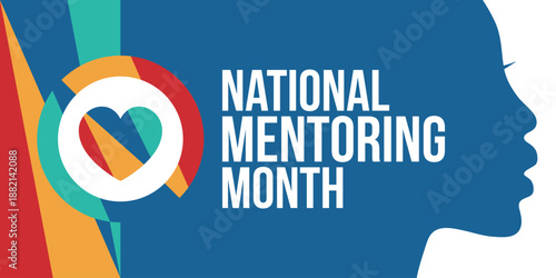 National Mentoring Month in January. Celebrate annual in United States. Personal mentor, coach or teacher. Free knowledge. Education concept. Helping a student in study, training. Vector poster
