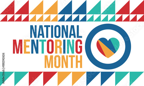 National Mentoring Month in January. Celebrate annual in United States. Personal mentor, coach or teacher. Free knowledge. Education concept. Helping a student in study, training. Vector poster