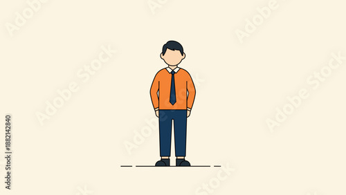 Illustration of a man wearing tie and orange shirt.