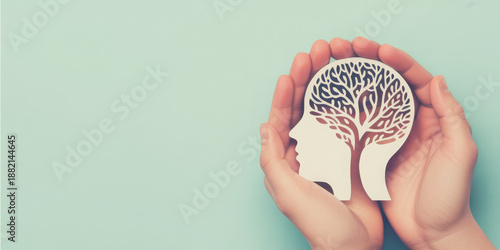 Mind, colorful tree growing, mental health, positive attitude and inspiration, creative thinking brain, personal development, self esteem and healing 
