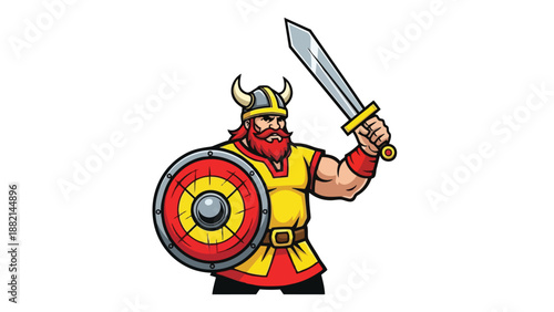 Viking Warrior with Sword and Shield Ready for Battle.